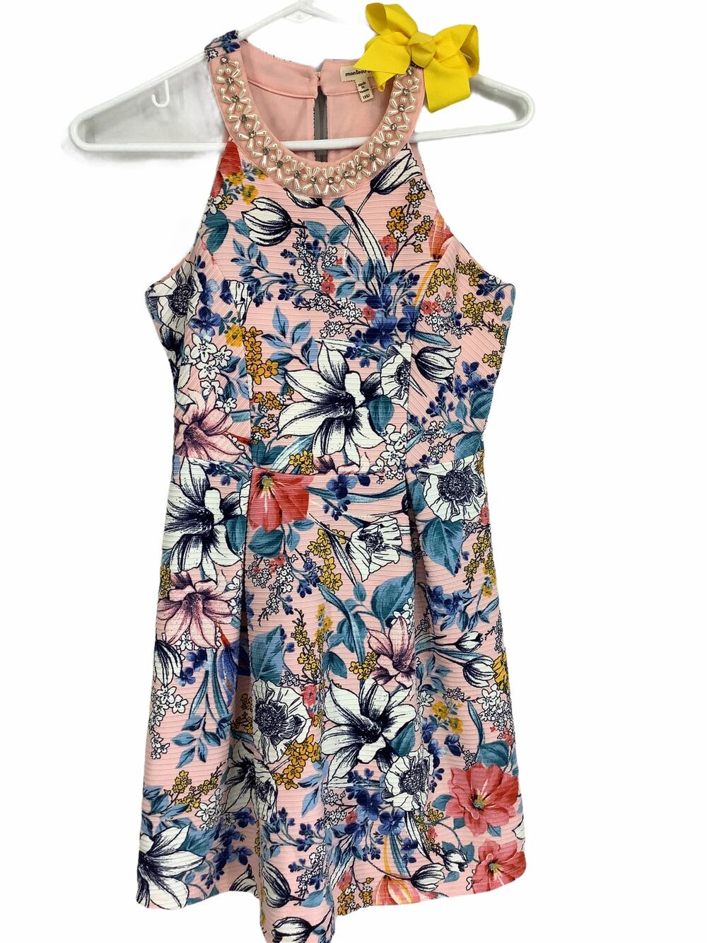 Monteau Girl Pink Floral Embellished Dress 12 L